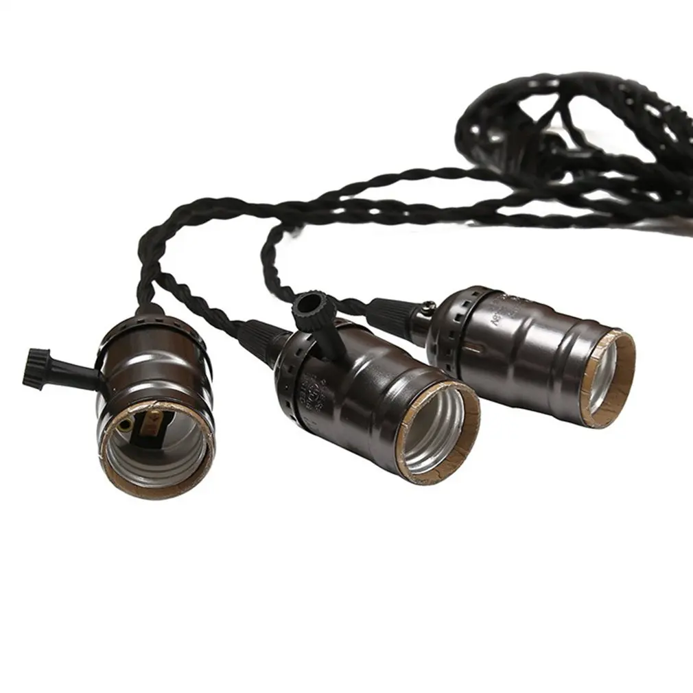 

E26 Braided twist Adjustable photoelectric Vintage lamp holder Screw 3 Bulb Pendant Lamp Holder Light Socket Button Switch