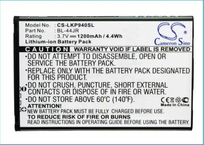 Cameron Sino 1200 Mah Batteria Per Lg K2 Ku5400 Optimus Ex P940 Prada 3.0 Su540 Su880 Bl-44Jr Mobile, Batteria Dello Smartphone