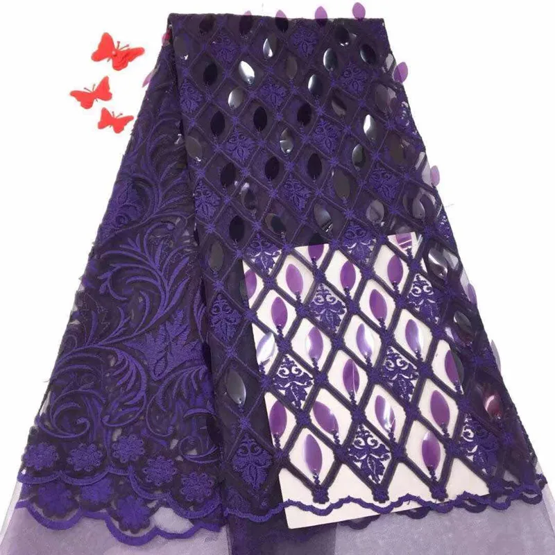 Unique Purple African 3d Sequin French Lace Fabric Latest Tulle Fabrics 2019 High Quality Net Sequins For Party | Дом и сад
