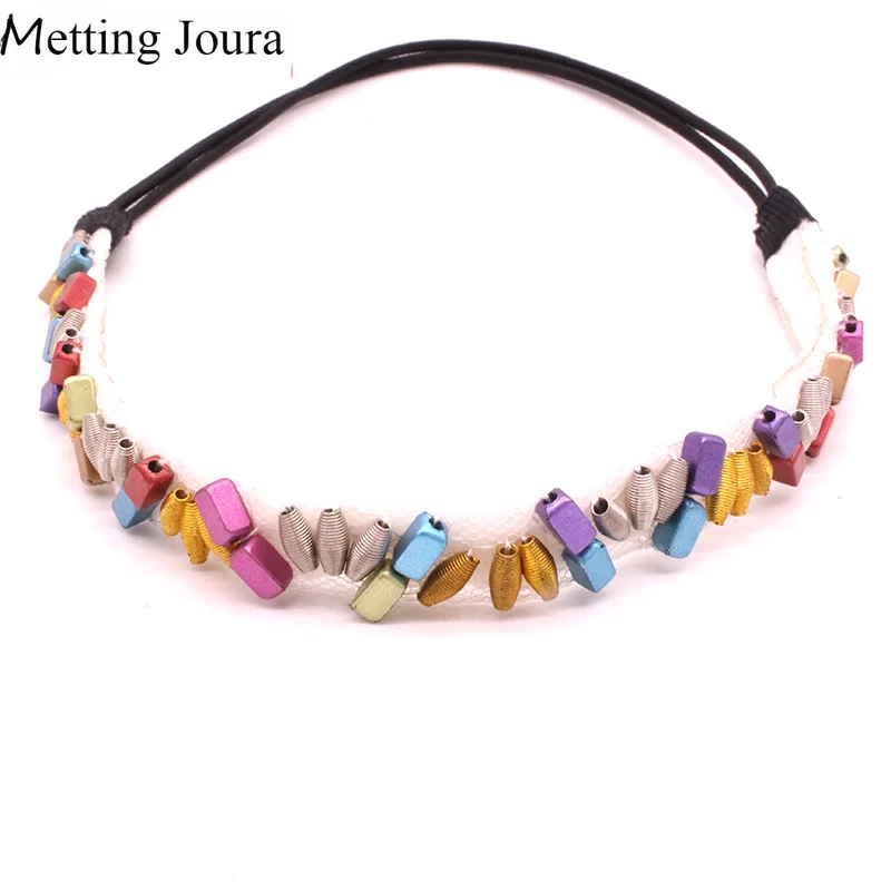 

Metting Joura Beads Headband Vintage beads Flower Braided Hairband Elastic Headband For Women Hair Accessories