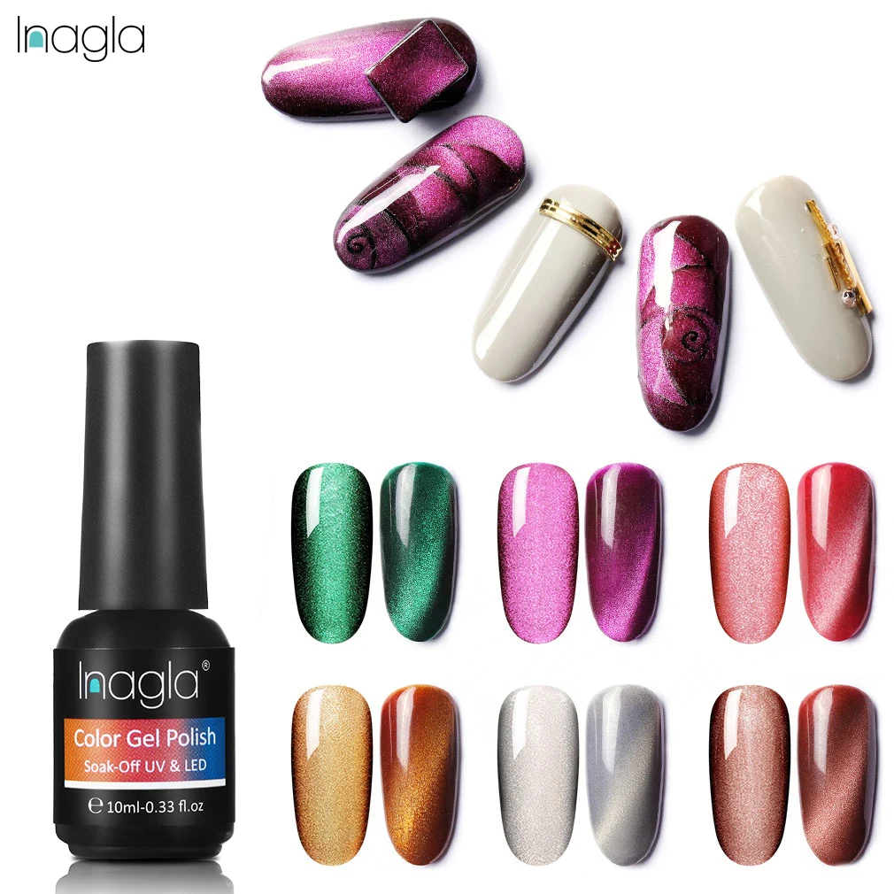 Inagla 10ML Gelpolish Wide Line Cat Eye Gel Nail Polish 6 Colors Mermaid Soak Off UV & LED Base Top Coat Varnish Art | Красота и