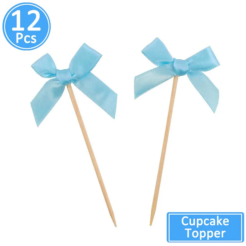 10 шт. Babyshower Одежда для мальчиков и девочек Cupcake Toppers украшения на день рождения для детей - Цвет: 12pcs blue bow