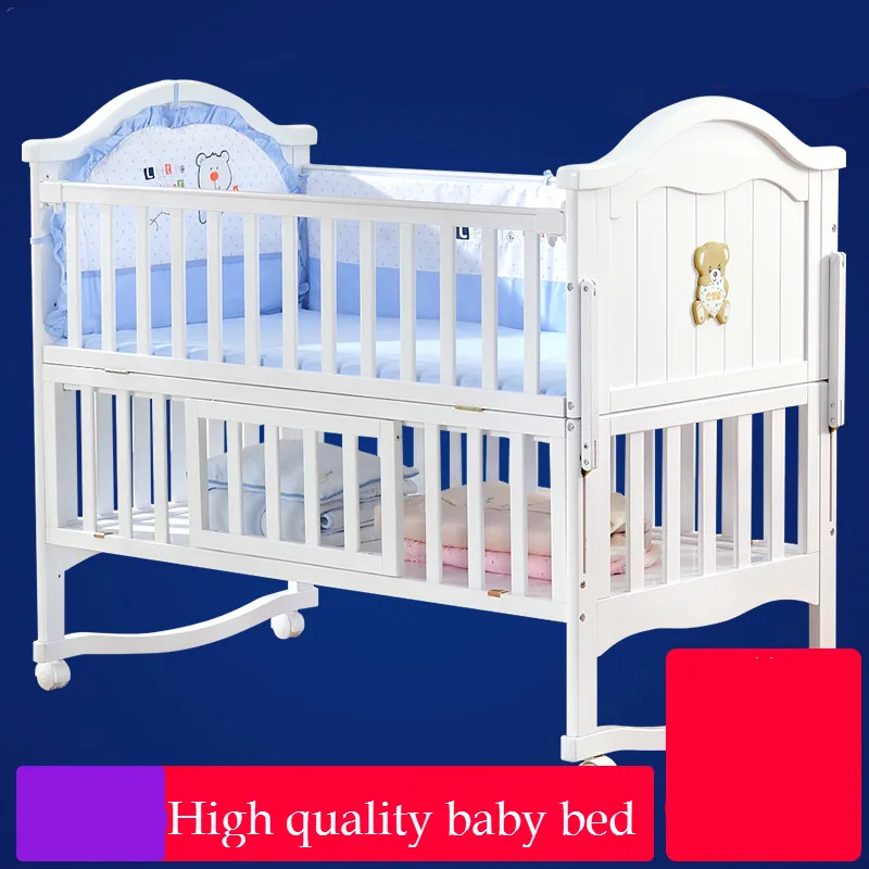 

High quality solid wood baby bed multi-functional newborn crib child shaker bed game playpen neonatal splicing bed variable desk