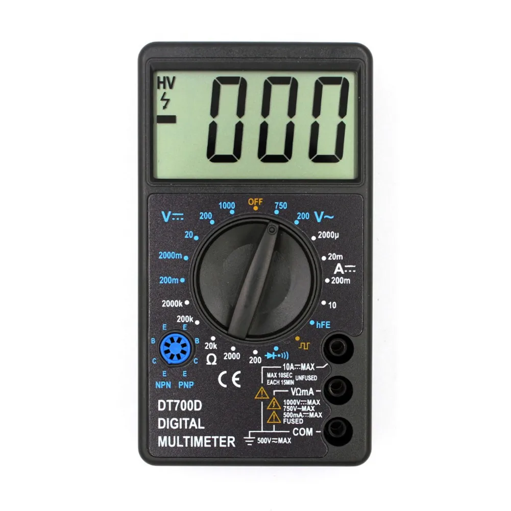 

DT700D LCD Digital Multimeter Large Screen Overload Protection Buzzer Square Wave Output Ampere Voltage Ohm Tester Probe