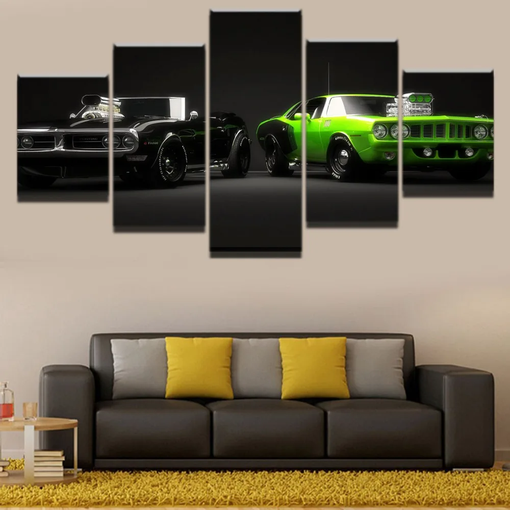 

Green And Black Cool Car Painting 5 Pieces Home HD Print Painting Artwork The Wall Art Paintings Canvas Wall Art Living Room