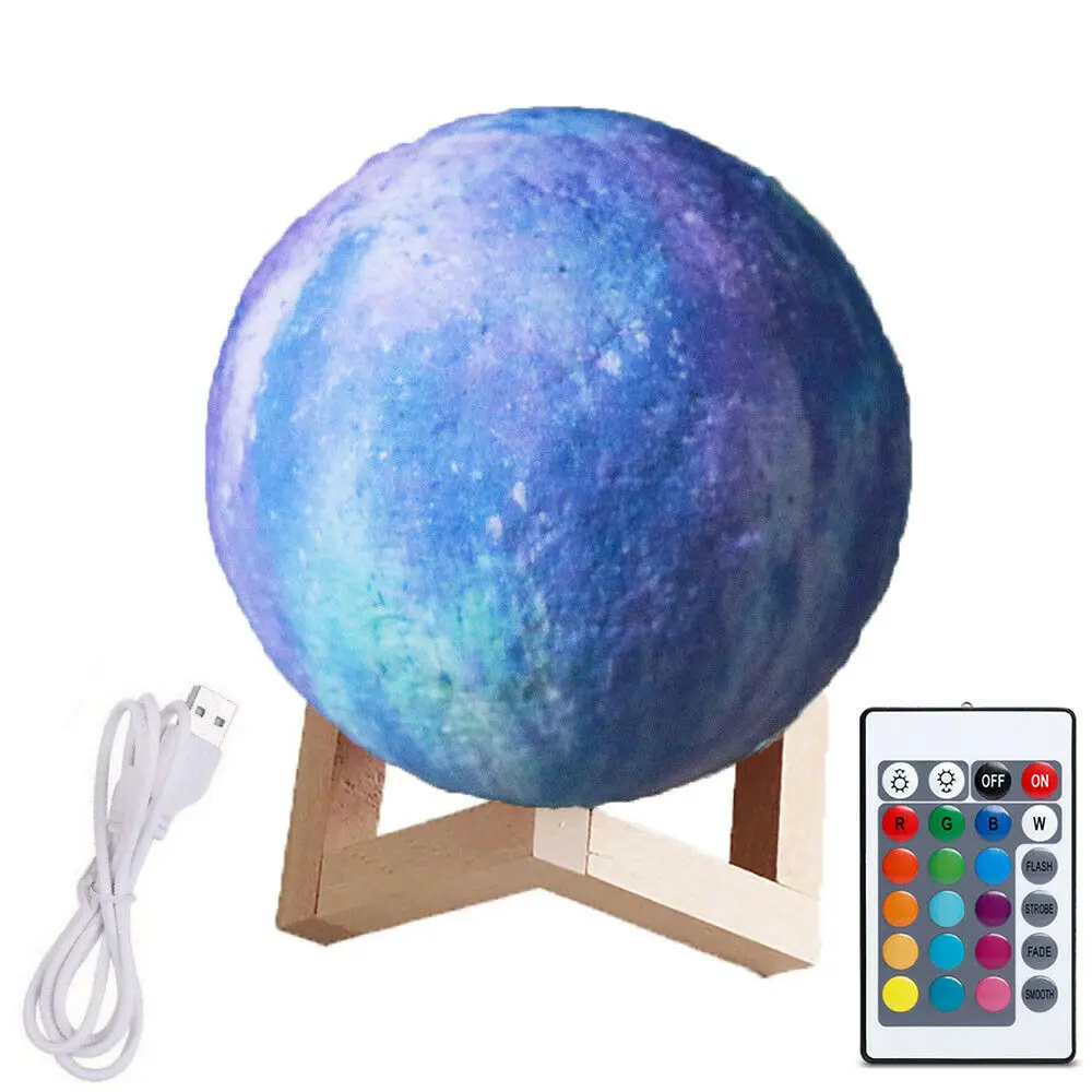 3D печать Луны лампа USB светодиодный ночной Светильник луна светильник сенсорный Цвет изменение 8-15 см с деревянной подставкой - Цвет: D