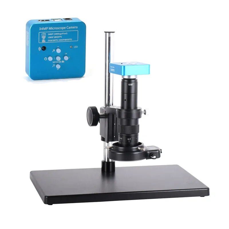 

HAYEAR Full Set 34MP 2K Industrial Soldering Microscope Camera HDMI USB Outputs 180X C-mount Lens 60 LED