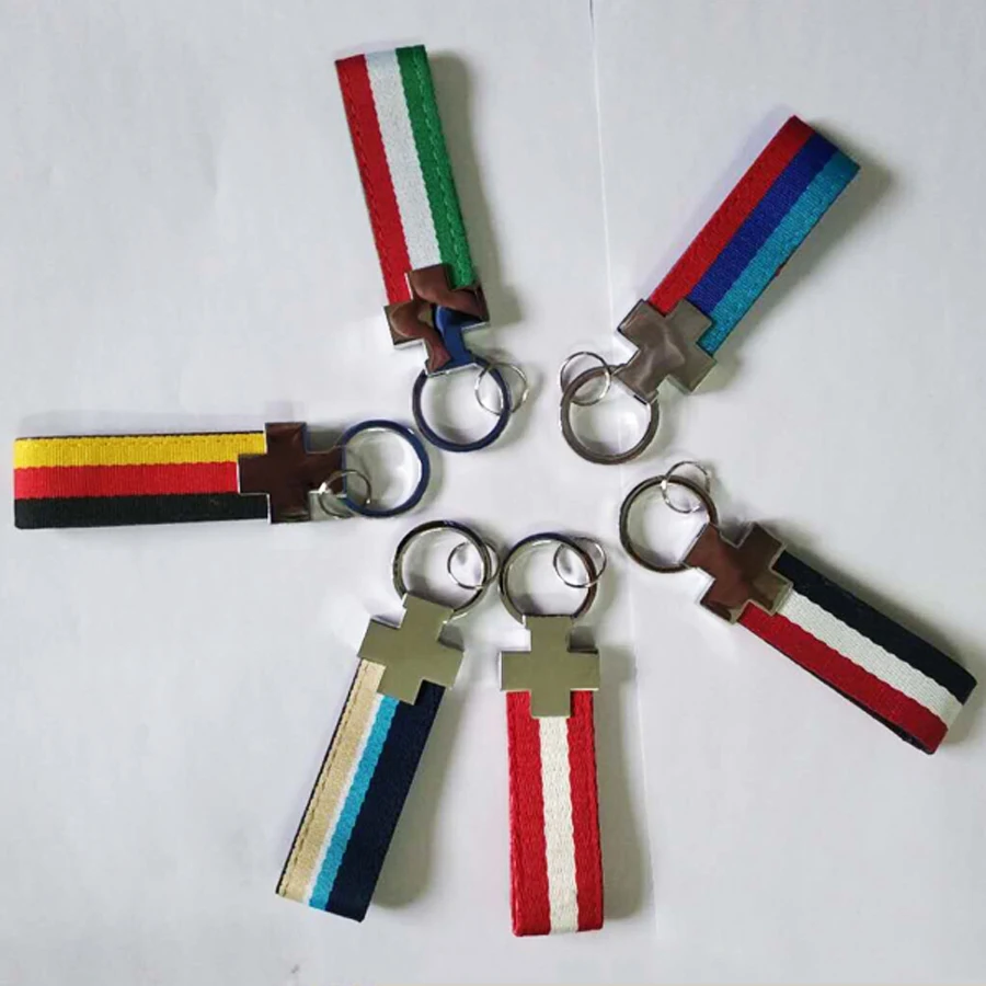 

New customized keychain 6 color For Car key sports three-color ribbon keychain flag ribbon metal keychain Accessories