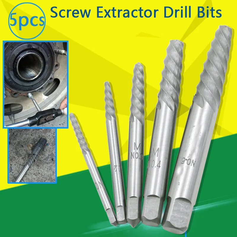 

5pcs 4-18mm Damaged Broken Screw Extractor Drill Bit Chrome Vanadium Steel Screw Pull Out Drill Screwdrivers Remove Tools Set