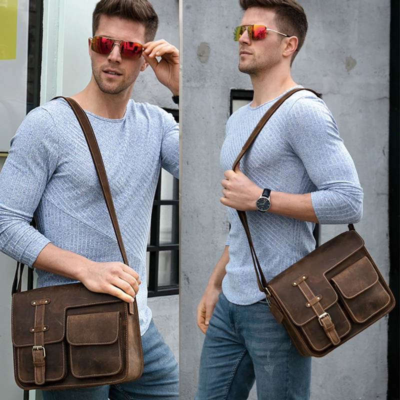  WESTAL Men's Bags Genuine Leather Men's Shoulder Bag Male Crazy Horse Vintage Crossbody Bags for Me - 32857047991