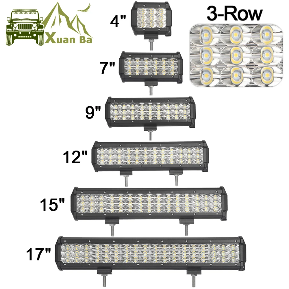 

XuanBa 4 inch 27W 3-Row Led Bar Offroad Light For 4x4 Off Road 4WD Truck ATV Uaz Boat Spot Combo 12V 24V Work barra Led Headligt