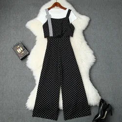Summer Women Set 2019 New Short Sleeved Knitted Thin T Shirt Top + Polka Dot Strap Romper Fashion Casual Two Piece Set Female Summer Women Set 2019 New Short Sleeved Knitted Thin T Shirt Top + Polka Dot Strap Romper Fashion Casual Two Piece Set Female