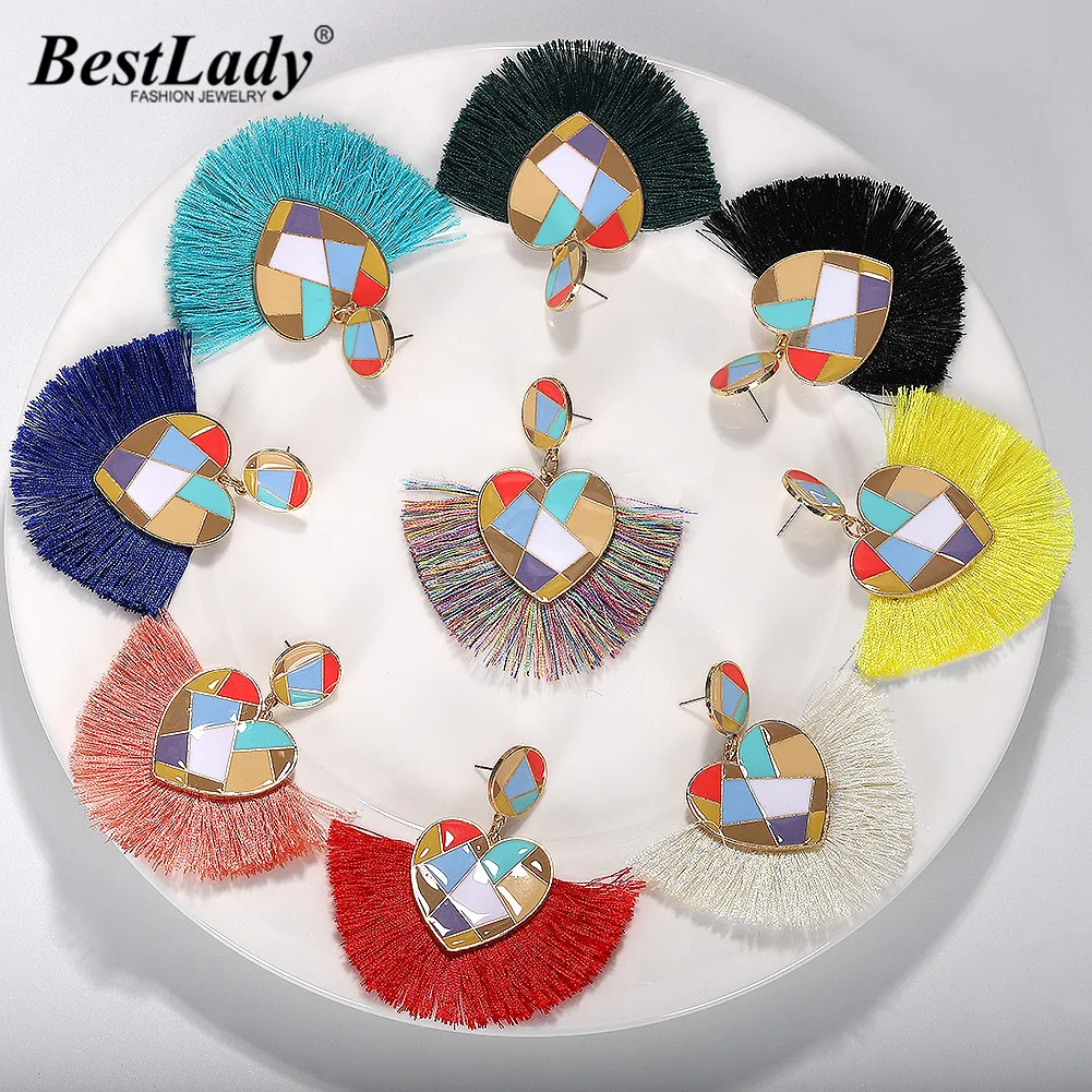 

Best lady Trendy Sector Tassel Dangle Earring Women Girl Party Gift Bohemian Heart Female Wedding Drop Statement Earring Jewelry