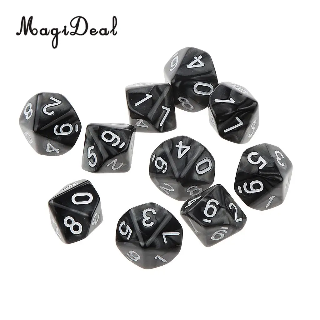 MagiDeal 10Pcs Acrylic Ten Sided Dices D10 for Friends Family Party Club Pub Bar Playing D&D RPG Games Funny Toys 22x22x22mm