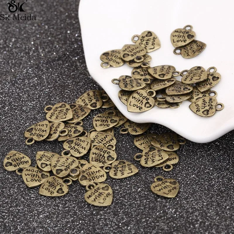 

50 Pieces/Lot 13*9.5mm Love Heart Accessory Supplies For Jewelry DIY Sign Made With Love Accessory For Bracelet Necklace TK-104
