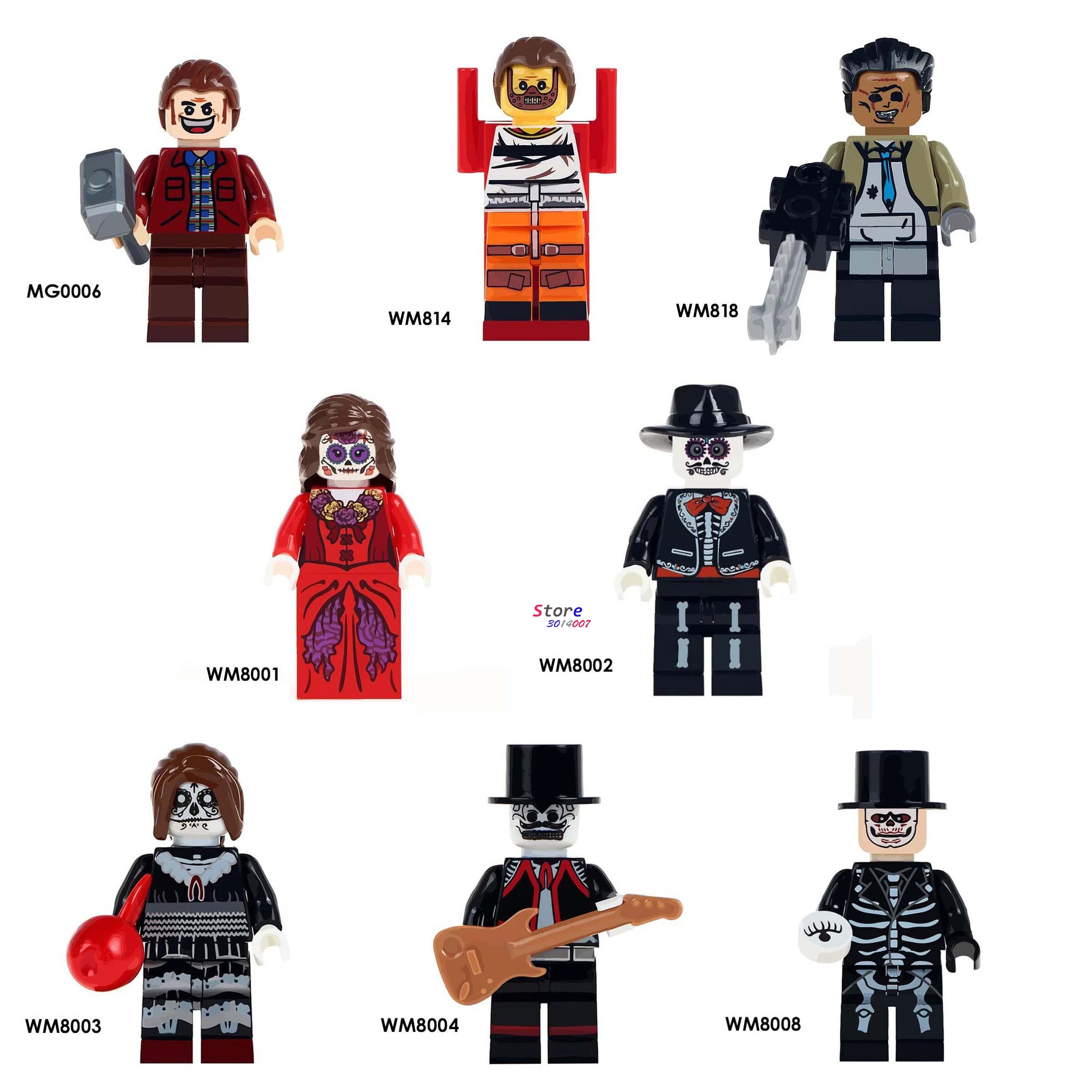 

Single Halloween Figure The Horror Theme Movie Here's Jonney Hannibal Leatherface Coco Skeleton building block toys for children