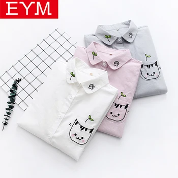 

Brand Women Embroidery White Shirt 2019 Autumn New Female Casual Long Sleeve Blouse Cotton Blouses Young College Lady Tops Blusa