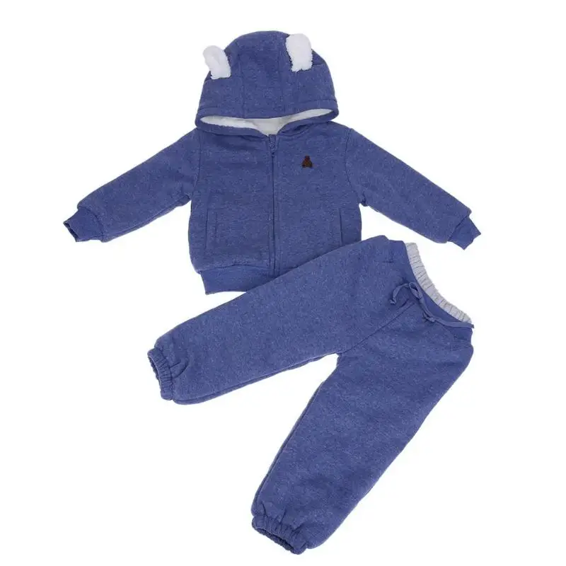

2pcs/Set Winter Baby Outfits Set Warm Fleece Cartoon Bear Soft Hooded Coat+Pants Boys Girls Sports Clothes Set Children Clothing