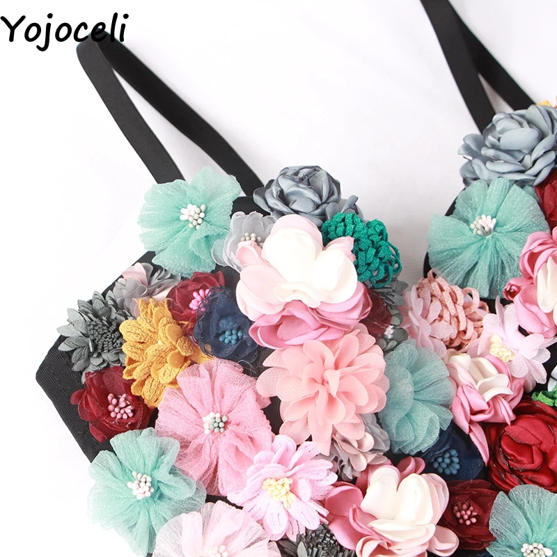 Yojoceli Cool floral strap crop top women Summer party beach elegant top Sexy short daily club top camis