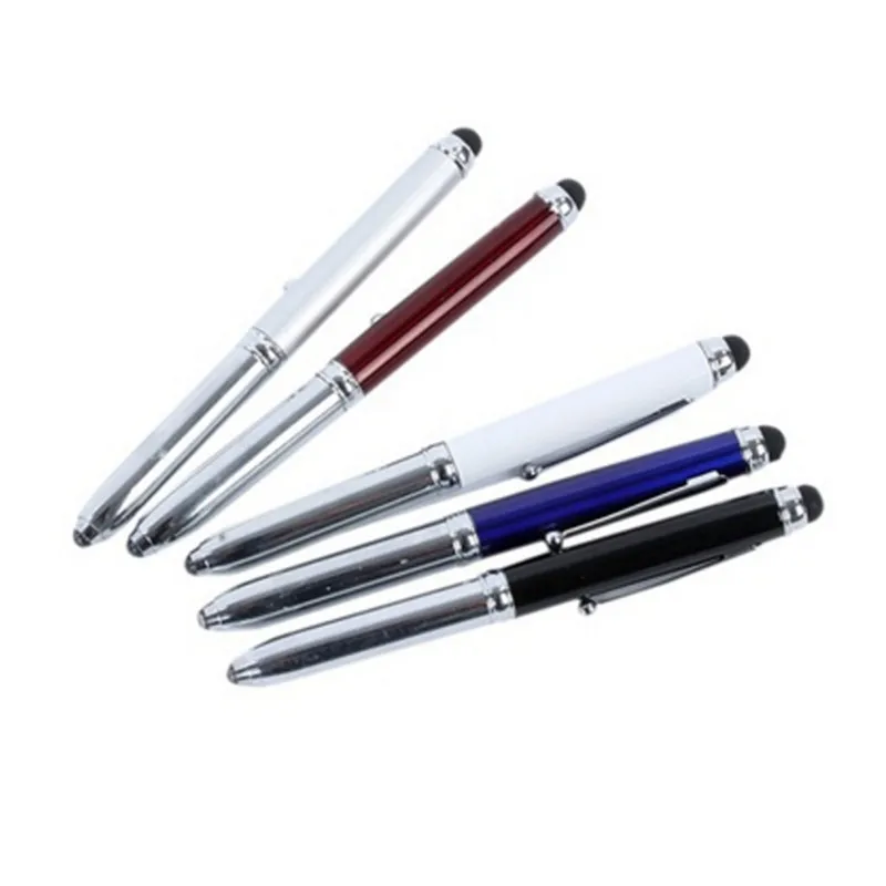 5 цветов, функциональная ручка, 3 в 1, стилус с сенсорным экраном, шариковая ручка, светодиодный светильник-вспышка для iPad, Iphone, офисные, школьные принадлежности