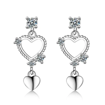 

Sole Memory Sweet Romantic Heart Zircon Simple Creative 925 Sterling Silver Fashion Female Dangle Earrings SEA485