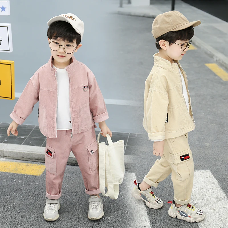 Ins/популярные комплекты одежды для маленьких мальчиков 1-5 лет, детская одежда хлопковый вельветовые комбинезоны, костюм из 2 предметов на весну и осень
