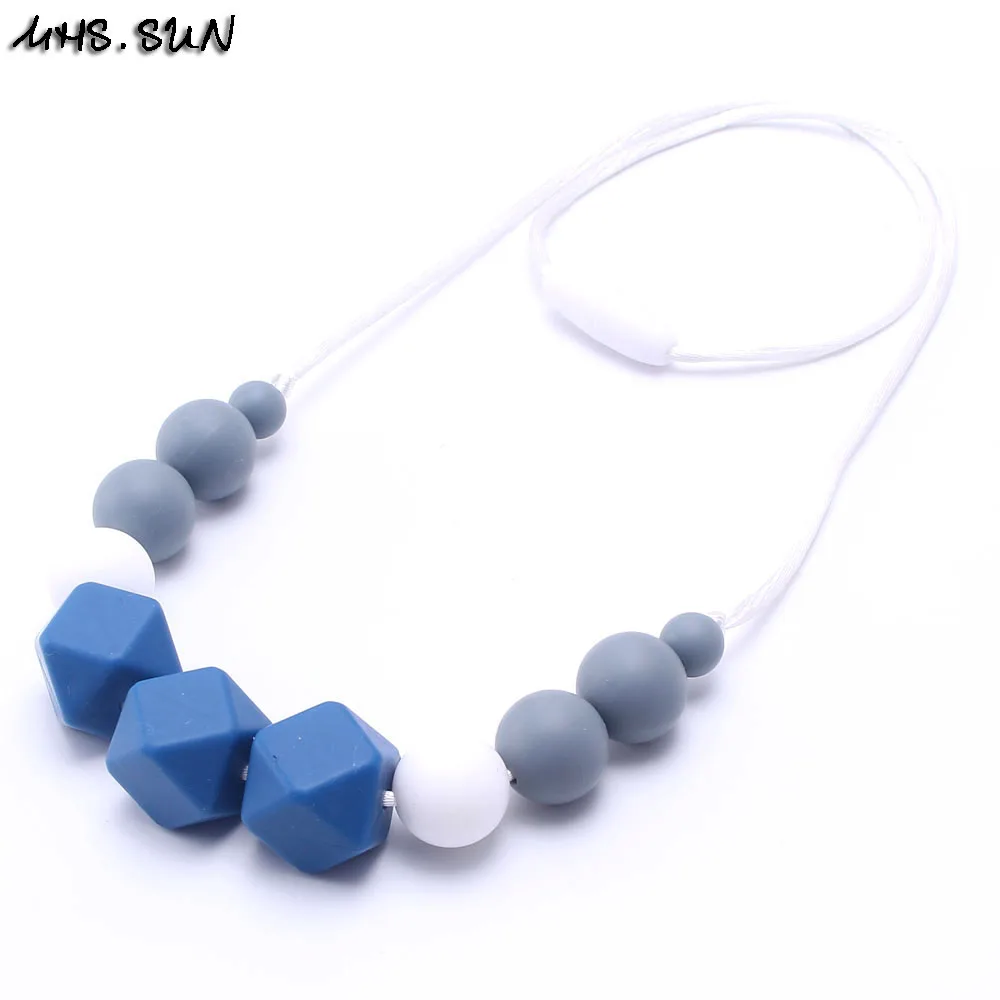 

MHS.SUN Newest silicone bead necklaces chewable teething jewelry for breastfeeding women&baby long rope chain hot pink&blue&gray