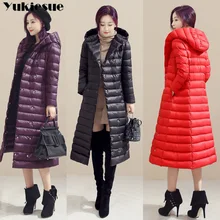 Весна размера плюс 3XL длинные женские пуховики ультра светильник 90% утиный пух пальто зимняя куртка с капюшоном Женская парка