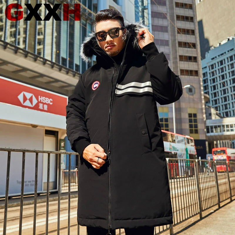 

GXXH Winter New Top Quality Oversize Coat Men New Fashion Raccoon Fur Collar Jacket Man Thick Warm Mens 90% White Duck Down Coat