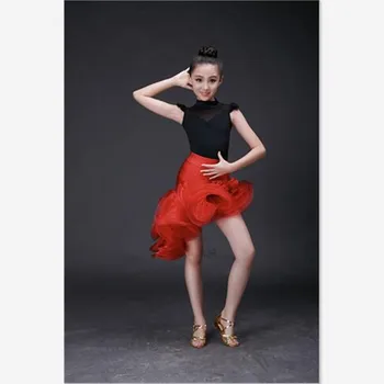

High Grade Ice Silk Elegant Slim Children Girls Latin Dance Dress Gorgeous Sequined Red Ruched Classic Black Kid Girl Dance Wear
