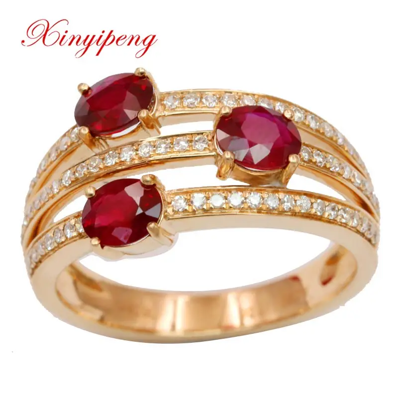 

Xin yi peng 18 k rose gold 1.2 ct natural pigeons red ruby ring women a diamond ring hollow out anniversary gift