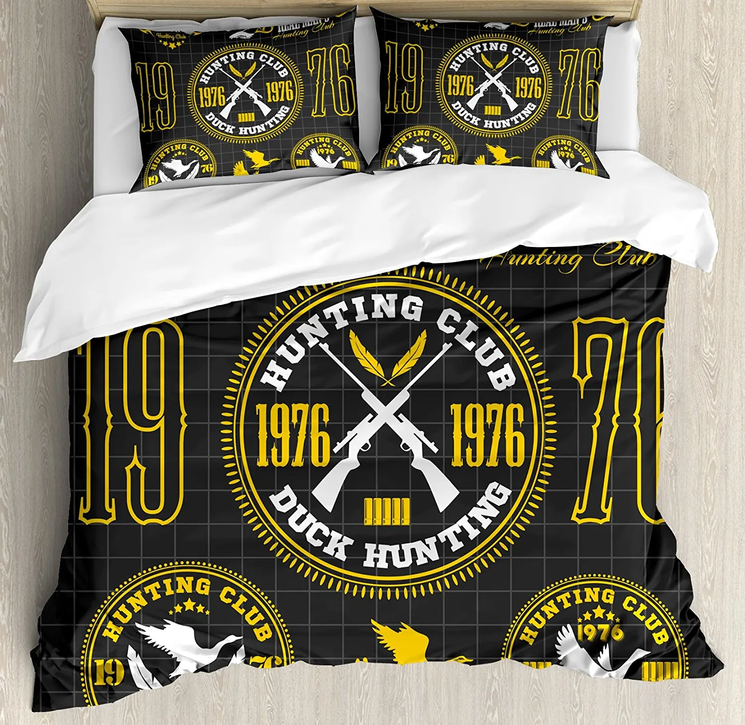 Hunting Decor Duvet Cover Set Vintage Club Emblem From 1976