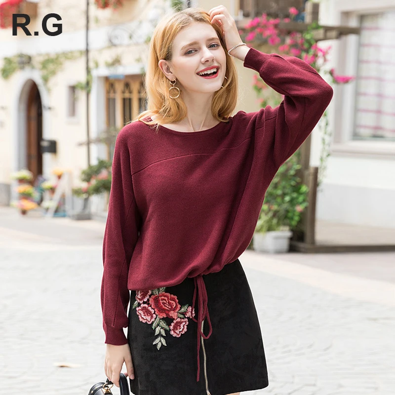 

Retro Casual Women Wine Red Sweaters and pullovers O-Neck Short Sweater Women Girl befree Pullover Autumn/Winter invierno 2018