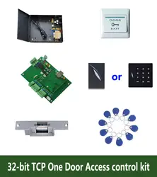 RFID 32-Бит Комплект контроля доступа, tcp/ip одна дверь контроля доступа + PowerCase + удар Блокировка + ID читателя + кнопка выхода + 10 ID метки, sn: kit-t101