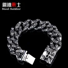 Стальной солдатский Мужской панк браслет из нержавеющей стали с черепом в стиле хип-хоп Байкер 316l титановая сталь Тяжелая цепочка Ювелирные изделия для вечерние подарки