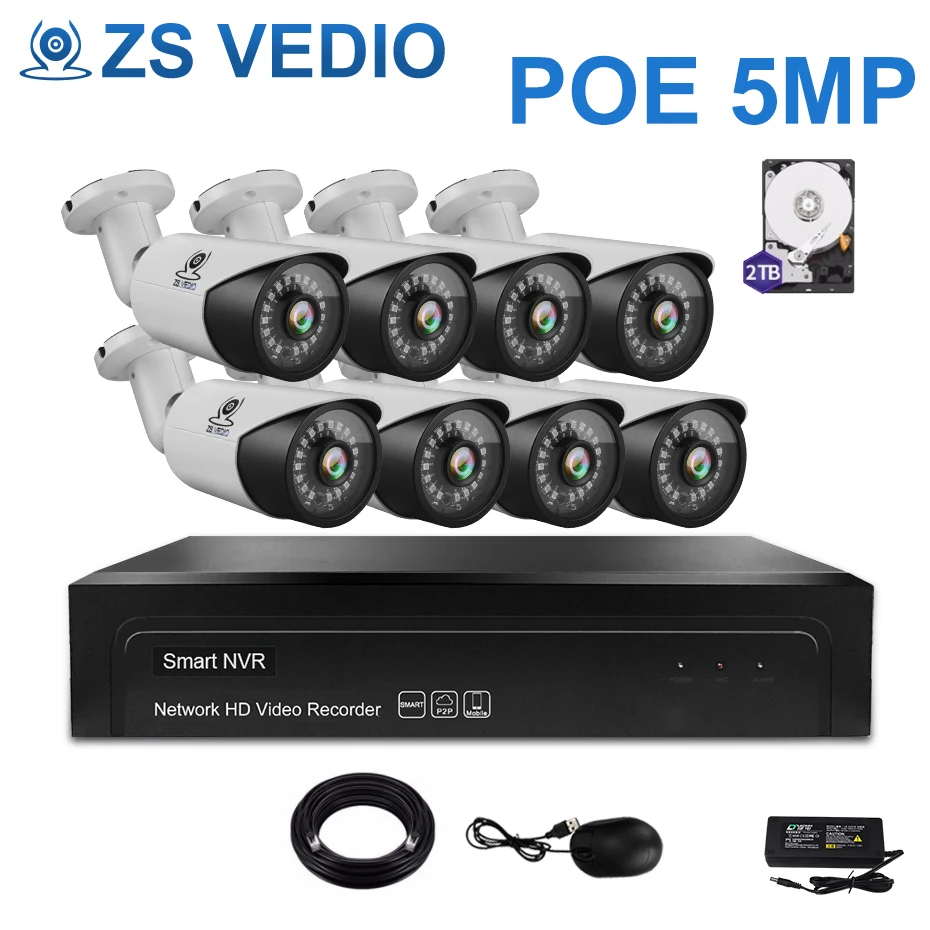 

ZSVEDIO 8CH wired network camera Outdoot 5.0MP POE P2P 48v white H.265 CCTV camera infrared night vision motion detection