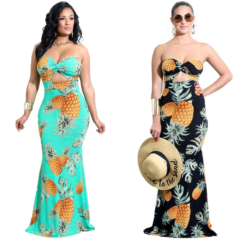 

Swimwear Cover Up For Women Swim Dress Pareos Bath Clothes Long Beach Sundress Bathing Summer Sexy Lady Pineapple Printed 2019