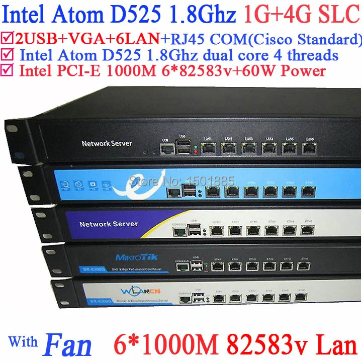 Intel Atom D525 Dual Core 4 Thread ROS PFSense Router Server with 6 LAN Ports Rack