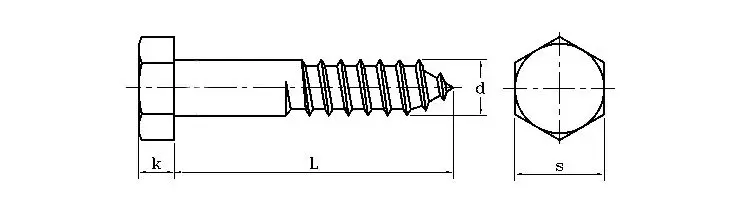 M8X40/50/60/70/80/90/100/120 Шестигранная головка DIN571 деревянный винт