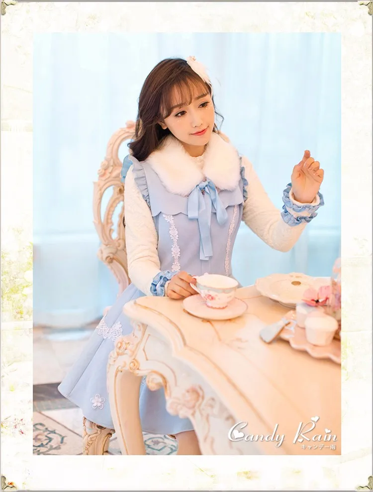 Принцесса сладкий Лолита белое платье конфеты дождь японский дизайн длинный рукав тонкий лук платье японский сладкий C16CD6237