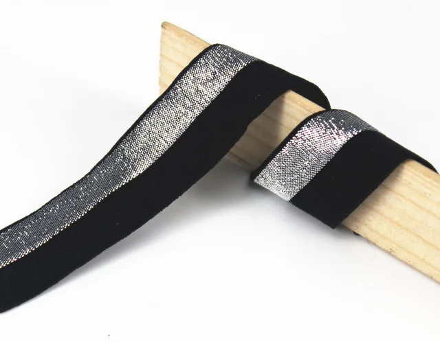 

19mm Black Silver Elastic Stretch Ribbon Tape Trim Band Webbing Applique Sewing Supplies cinta for Costume Strap 5yard/T1158
