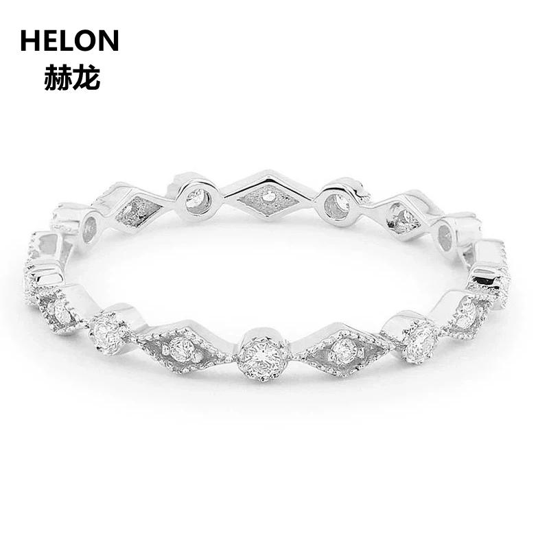Solid 14k White Gold SI/H Natural Diamonds Engagement Women Ring Stackable Art Deco Diamond Wedding Band Birthday Valentine Gift | Украшения