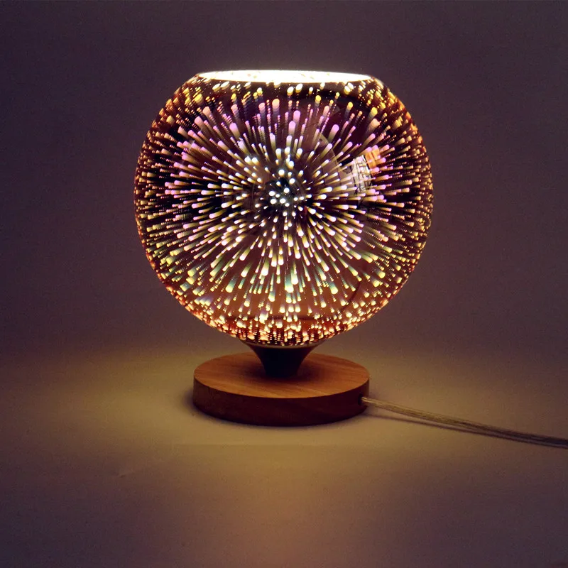 Lámpara de mesa moderna base de madera y colorida lámpara de cristal 3D, pantalla LED para interior, escritorio, cama, Oficina| | - AliExpress