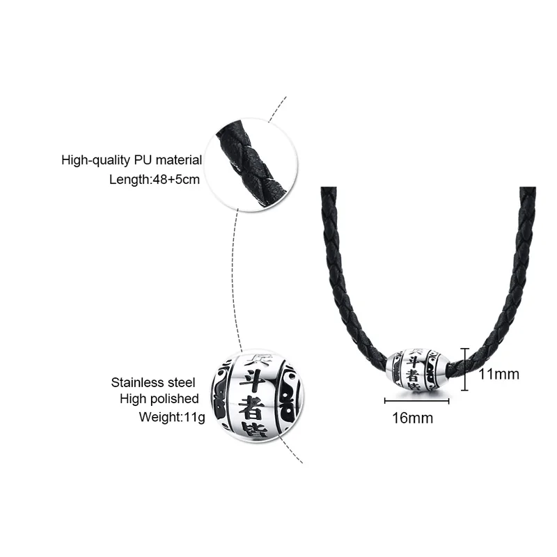 Мужское ожерелье 9 слов Будда мантра счастливые Бусы нержавеющая сталь Шарм кулон с черной плетеной веревкой мужские ювелирные изделия 2" цепь