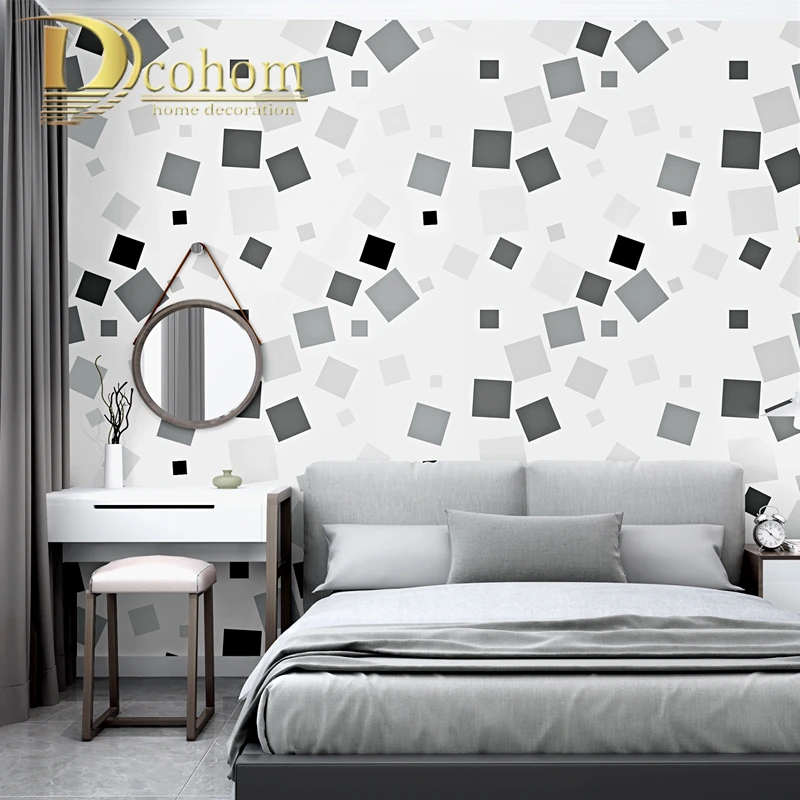 

Waterproof Modern Geometric Black And White Vinyl Wall Coverings Block Stone Brick Wall Paper Roll For Bedroom Living Room
