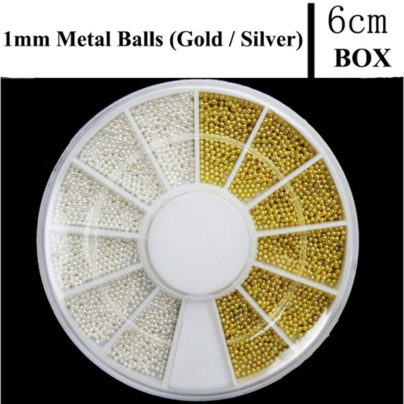 

1 Box Of Rhinestones Nail Art Decor Crystal Glitter Rhinestones 3D 1mm 1800Pcs Silver + Golden Caviar Beads For Nail Cellphone