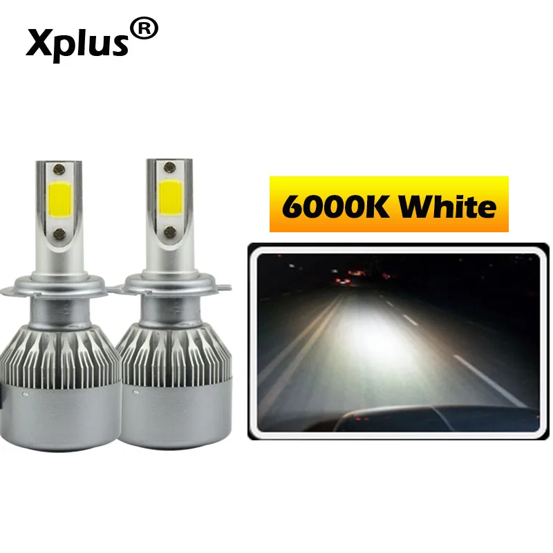 Xplus C6 желтый 2 шт.* 36W COB светодиодный светильник 12V H1 H3 H4 H7 H8 H9 H10 H11 9 HB3 HB4 автомобилей головной светильник комплект спереди светильник лампы противотуманные фары лампы - Испускаемый цвет: White