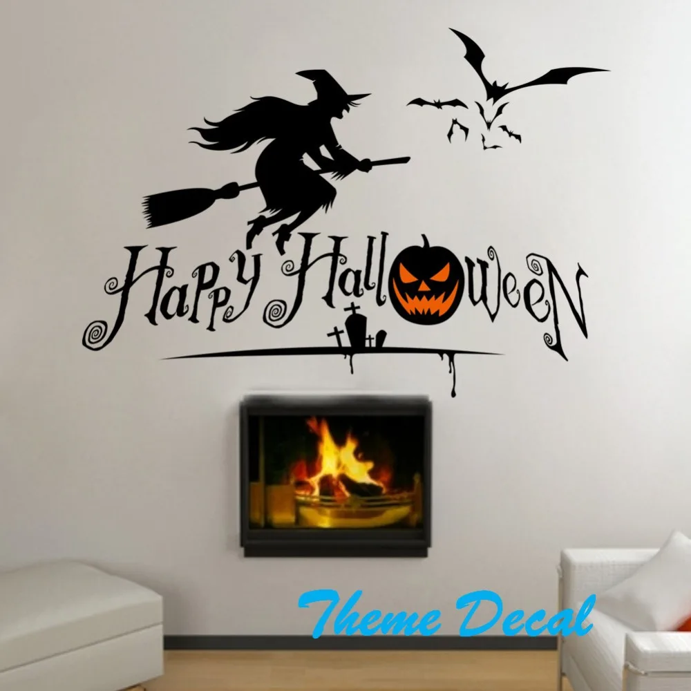 witch bats pumpkin wall stickers diy wall decal halloween letters quote wall decorations halloween kids gift diy wall sticker in wall stickers from home - Halloween Wall Decorations witch bats pumpkin wall stickers diy wall decal halloween letters quote wall decorations halloween kids gift diy wall sticker in wall stickers from home - Halloween Wall Decorations
