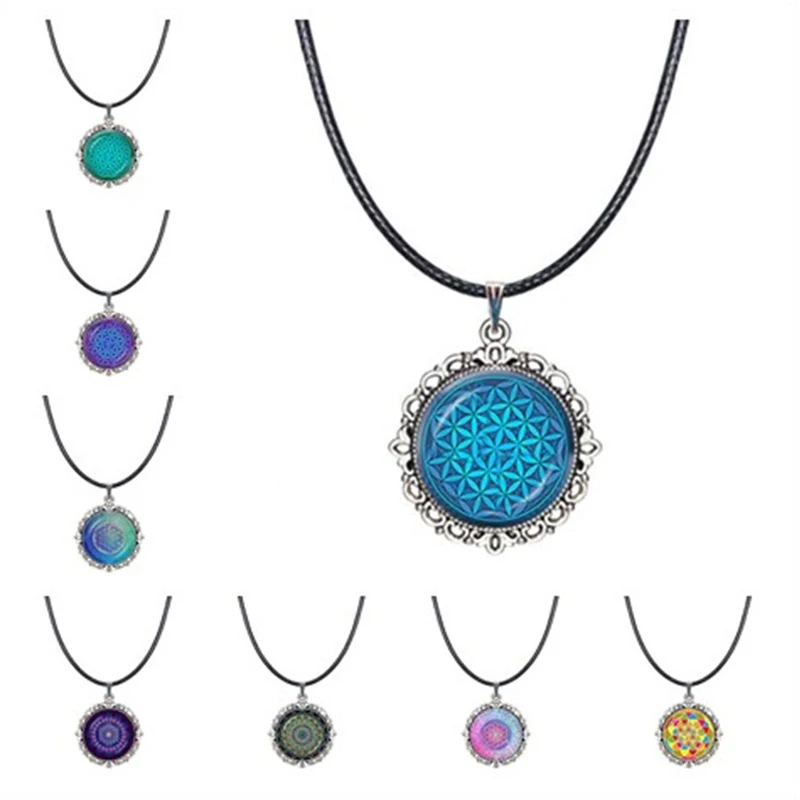 

Flower of Life Choker Necklace Spiritual Jewelry Mandala Chakra Pendant Sacred Geometry Necklace Glass Dome Om Collar Necklace