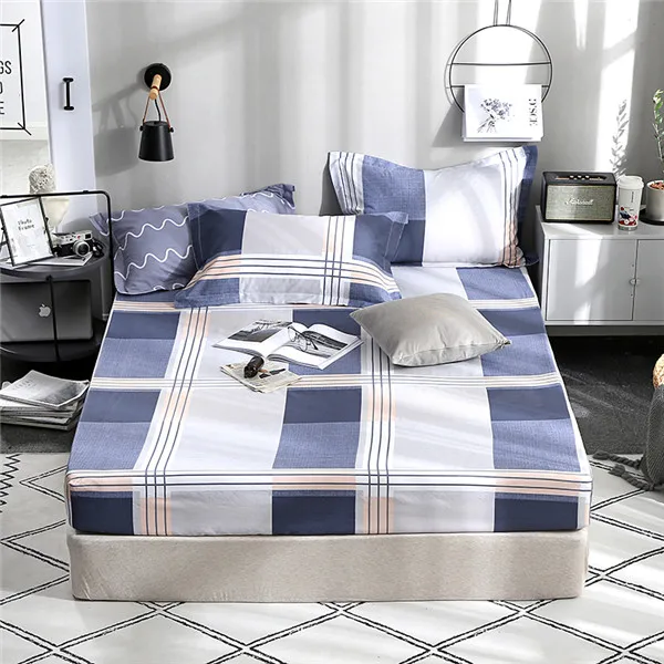Simple Dark Large Grid Pattern 100 Cotton Bedding Sets 180x200cm Size Double Bed 3Pcs Bed Linen